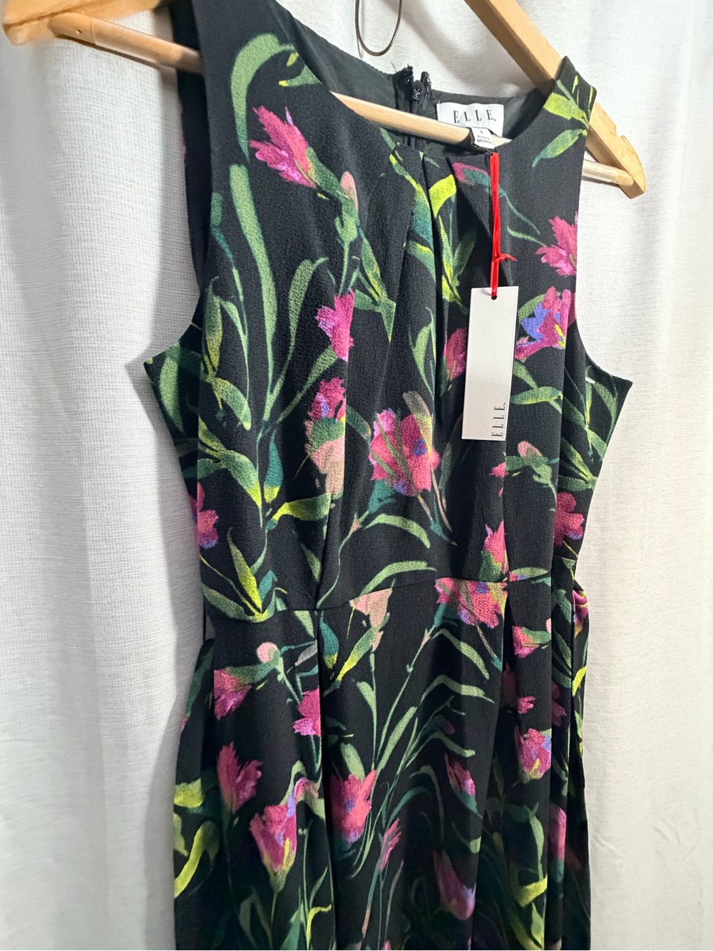 Elle Black Floral Tie-Waist Midi Dress with Pink & Green Print - Picture 4 of 12